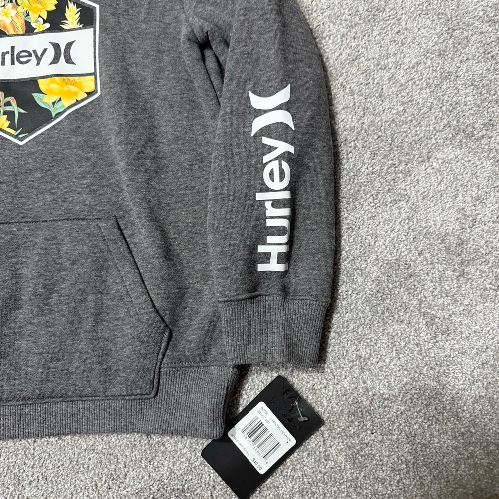 NWT Hurley Floral Charcoal Heather Pullover Hoodie with Pocket boys size 7 - Picture 2 of 7